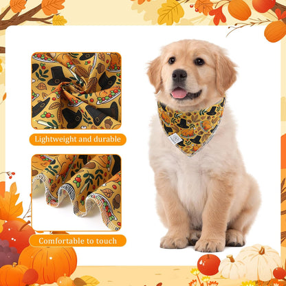 E-Clover Thanksgiving Dog Bandanas & Matching Scrunchie Set Girl Fall Turkey Dog Scarf Bibs Pet Bandana with Bow Tie for Medium Large Dogs Owner Mom Brown