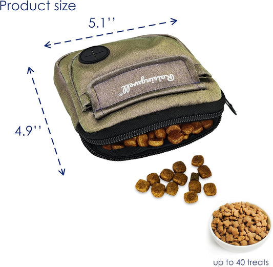 Dog Treat Pouch for Pet Walking and Training with Clicker Poop Bags and Double Bag Design Small Fanny Zipper Pack Holder for Puppy Snack Dispenser Kit for Leash and Outdoor Use (NM-Bronze