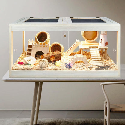 Prolee Hamster Cage Wooden, Mice and Rat Habitat, Hamster Cage with Openable Mesh Top, Clear Acrylic Solid Built with Lock Design, Oak 40"