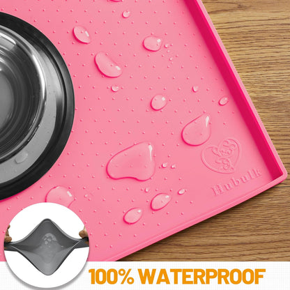 Hubulk Dog Feeding Mat,100% Waterproof Food Grade Silicone Pet Food and Water Bowl Placemat,Dishwasher, High Raised Edge to Prevent Spills,Nonslip Tray to Stop Messes on Floor (19"x12"x0.5", Pink)