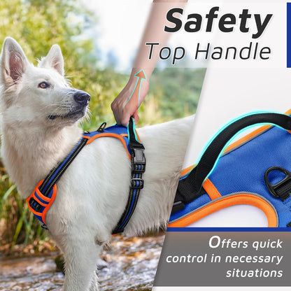 Eagloo Dog Harness for Large Dogs, No Pull Service Vest with Reflective Strips and Control Handle, Adjustable and Comfortable for Walking, No Choke Pet Harness with 2 Metal Rings, Blue & Orange, XL