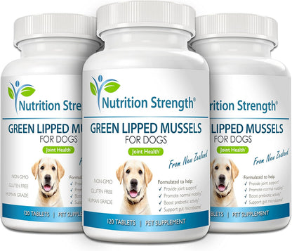 Green Lipped Mussels for Dogs for Joint Support & Inflammatory Relief, Promote Normal Mobility & Flexibility, Boost Prebiotic Activity, Support Gut Microbiome, 120 Chewable Tablets