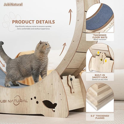 Cat Exercise Wheel, 43" Cat Running Wheel for Indoor Cats with Quiet Carpeted Runway, Cats Treadmill Wheels with Locking Mechanism, Cat's Weight Loss and Health