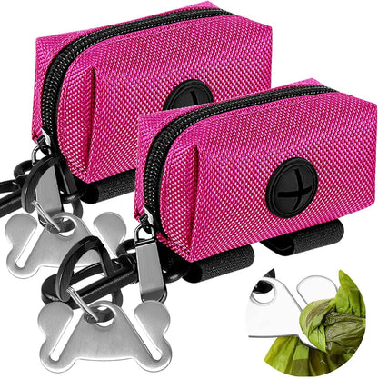 Dog Waste Bag Dispenser Pet Poop Bags Holder for Doggie Waste Bags Dispensers Soft Fabric Zipper Small Doggy Puppy Pouch for Leash Accessory Attachment with Carrier,2PC Pink