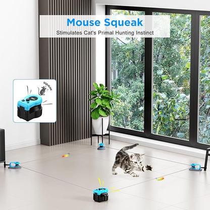 Pet Deluxe Interactive Cat Toy for Indoor Cats, Auto/Remote Control DIY Cat Mouse Hunting Treadmill Keep Bored Kitten Puppy Entertained to Chase, Feather Toy to Exercise-Sky Blue