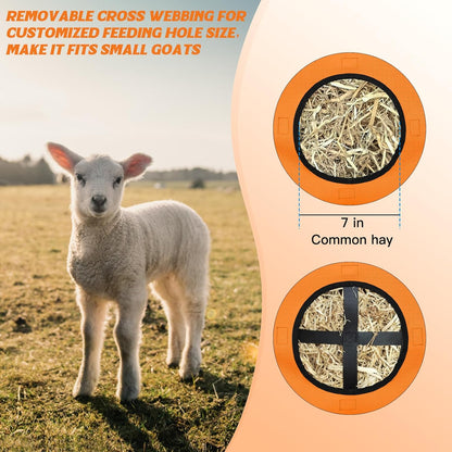 3 PCS Goat Hay Feeder,Hay Bags for Horses,Goats,Donkeys with Reinforced Oxford Fabric and High Strength Metal Clasp,Horse Feeding Supplies with Adjustable Strap for Easy Hanging (2Orange+1Black)