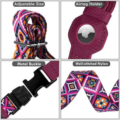 AirTag Dog Collar with Metal Buckle - Printed Nylon Soft Leather Dog Collar with Apple AirTag Holder - Secure Tracking GPS Pet Collars for Girl Boy Small Large Dogs (XS, 9"-12" Neck Fit, Aztec)