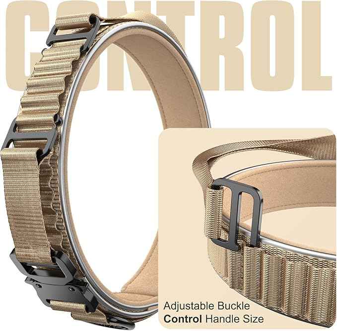 2025 New and Improved AirTag Dog Collar, Military Tactical Dog Collar with AirTag Holder - Adjustable Control Handle, Durable Metal Buckle, Comfortable GPS Dog Collars (M, Khaki)