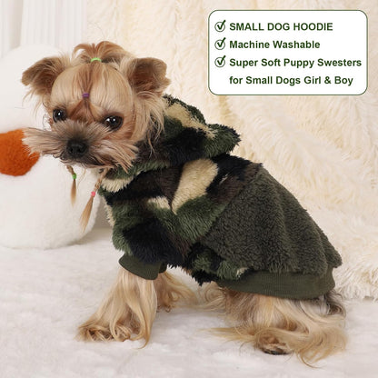 Small Dog Sweater for Dogs Hoodies,Winter Clothes Boy Girl Male Female,Warm XS Fleece Hoodies Pet Coat Apparel Outfit(XS, Army Green)