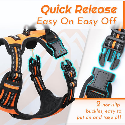Eagloo Dog Harness for Large Dogs, No Pull Service Vest with Reflective Strips and Control Handle, Adjustable and Comfortable for Walking, No Choke Pet Harness with 2 Metal Rings, Orange, XL