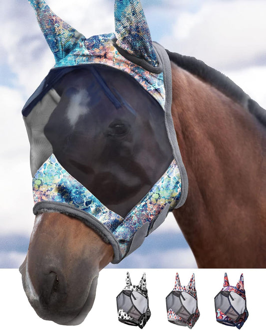 Harrison Howard LumiVista Horse Fly Mask Standard with Ears UV Protection for Horse Pastel Mix M Cob