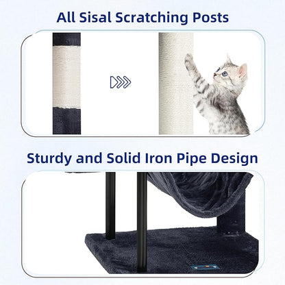 Cat Tree, Cat Tower for Indoor Cats, 43.3 inch Cat Tree Tower with Sturdy Steel Tube, Hammock, Cat Condo for Small Cats and Kittens, Scratching Post, Smoky Gray GCT004SG