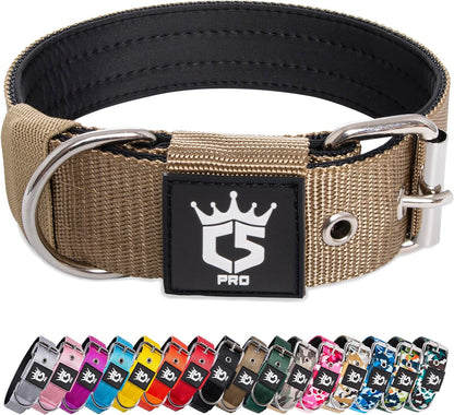 TSPRO Tactical Dog Collar 1.5 Inch Wide Thick Dog Collars with Heavy Duty Metal Buckle, Durable, Strong, Adjustable for Medium to Large Dogs (Khaki L)