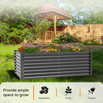 VINGLI Galvanized Raised Garden Beds Outdoor, 6x3x2 Ft, 8x4x2 Ft Lager Metal Planter Raised Beds for Planting Vegetables Flowers Herb (6 * 3 * 2（Square）)
