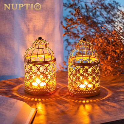 6 Pcs Small Metal Tealight Hanging Birdcage Lantern, Vintage Decorative Centerpieces of Wedding, Party, Gold