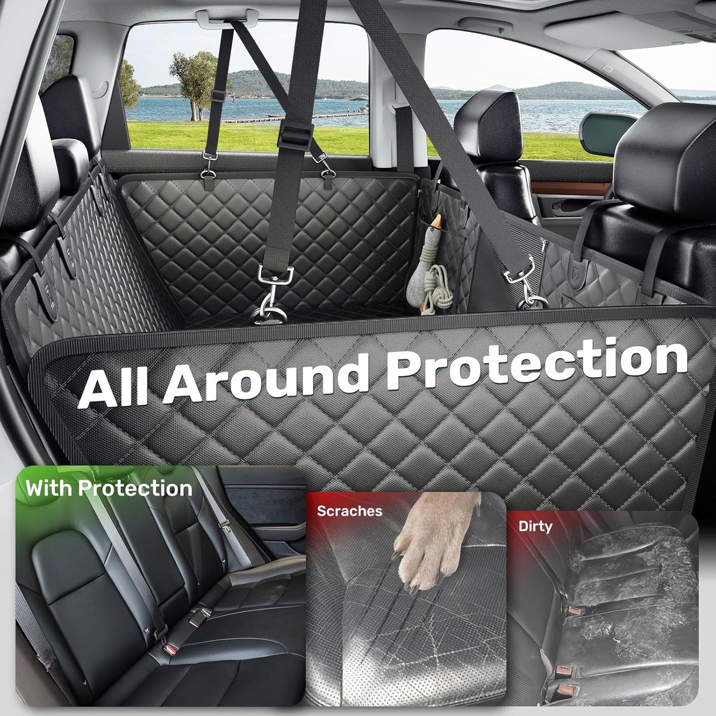 Zanch 2025 Upgraded Dog Car Seat Cover, 400 lbs Heavy Duty Hard Bottom, Waterproof & Anti-Scratch Back Seat Protector, Nonslip Pet Hammock Extender for Large Trucks, SUVs, Vans, XL-Green