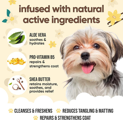 Vanilla & Shea Butter Dog Shampoo - (33.8oz) Itch Relief & Dog Shampoo Sensitive Skin Care, Dog Shampoo and Conditioner, Premium Dog Grooming Supplies for All Breeds