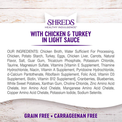 Wellness Healthly Indulgence Shreds Adult Wet Cat Food, Natural, Protein-Rich, Grain Free, 3 Ounce Pouch, 24 Pack, (Chicken & Turkey)