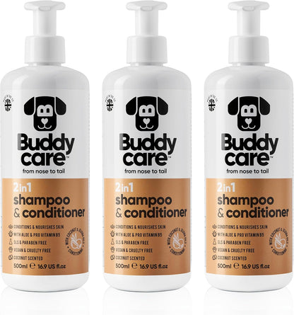 2in1 Dog Shampoo & Conditioner by Buddycare | Coconut Scented | with Aloe Vera and Pro Vitamin B5 (50.72oz)