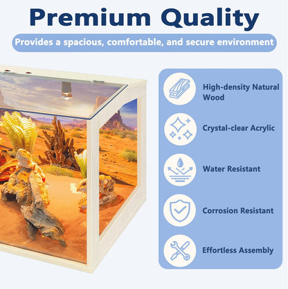 Prolee Bearded Dragon Tank, Reptile Enclosure, Snake Tank, Reptile Terrarium, Built-in Light Fixtures with Switch, (23 Gallon, 24" Long, Clear Acrylic Roof)