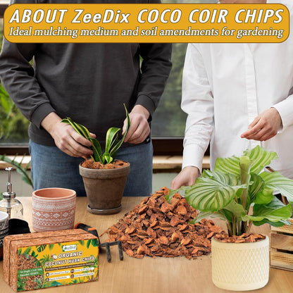 Zeedix 6 Pack Coco Husk Chips for Plants(6.6LB), 100% Organic Coconut Chips Mulch with Low EC & PH Balance, All Purpose for Indoor Plant Flowers Herbs Vegetables, Reptiles Terrarium Tanks Substrate