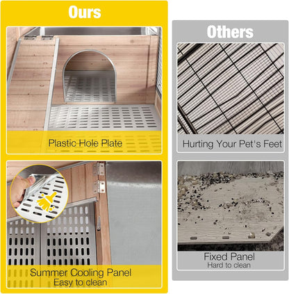 Aivituvin Wooden Guinea Pig Cages Indoor with Removable Stand, Anti Chewing Rabbit Hutch with Ramp and Wire Mesh, 2 Story Small Animals House Habitat with Pull Out Tray (Light Natural Wood)