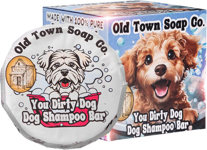 Old Town Soap Co. The Natural Dog Shampoo Bar Soap - for Sensitive Skin | All Natural Dog Soap Bar Made with 100% Therapeutic Grade Lavender, Peppermint & Eucalyptus Essential Oil, 5 oz (Pack of 2)