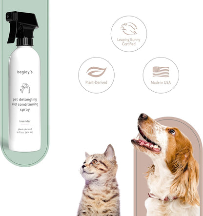 Begley's Pet Detangling Spray - Premium Essential Oil Scented Detangler Spray for Dogs, Puppies & Cats - Dog Leave in Conditioner Spray - Dematting Spray for Dogs & Pets - 16 oz, Lavender