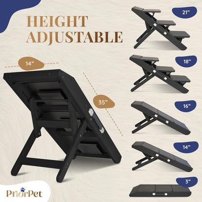 Dog Steps for Bed & Couch 2-in-1 Dog Stairs/Ramp - Height Adjustable Dog Ramp for Couch 7” - 20” - Pet Stairs, Dog Stairs for Small Dogs - Easy to Move Pet Steps with Landing Platform, Black - Pawvie