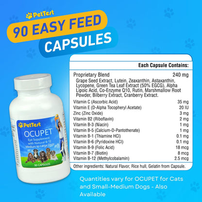 Ocupet Advanced Vision & Eye Health Supplement for Cats & Small-Medium Dogs, Packed with Natural B12, Grape Seed Extract & Lutein to Support Pets with Diabetes or Eye Related Conditions-90 Capsules