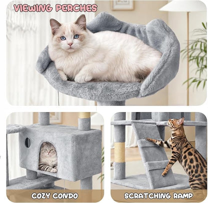 MoNiBloom 77 Inch Cat Tree Tower for Indoor Cats Large Adults, Tall Cat Tower with Scratching Post, Multi-Level Furniture Activity Center with Cat Condo Pet Play House, Light Grey