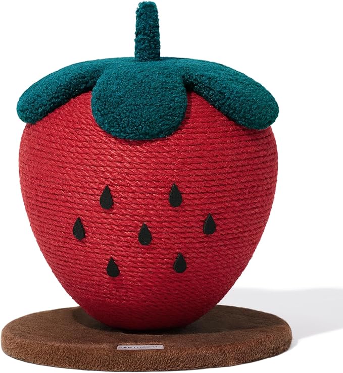VETRESKA Strawberry Cat Scratching Post, Cute Cat Scratcher with Jute Rope, Vertical Cat Scratch Post for Indoor Cat and Kitten, Ring Paper Strawberry Leaves Attract Cats