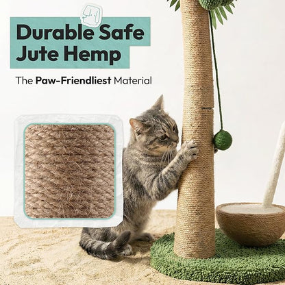 Cat Scratching Post 33 Inch Palm Tree with Hanging Balls and Coconut Straw Toy, Cat Scratcher for Indoor Kittens, Extra Stable Base, Paw-Friendly Jute Material M