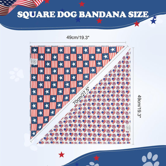 E-Clover 4th of July Dog Bandanas 2 Pack American Flag Pet Patriotic Scarf for Boy and Girl Cute Dog Costumes Accessories for Medium Large Dogs