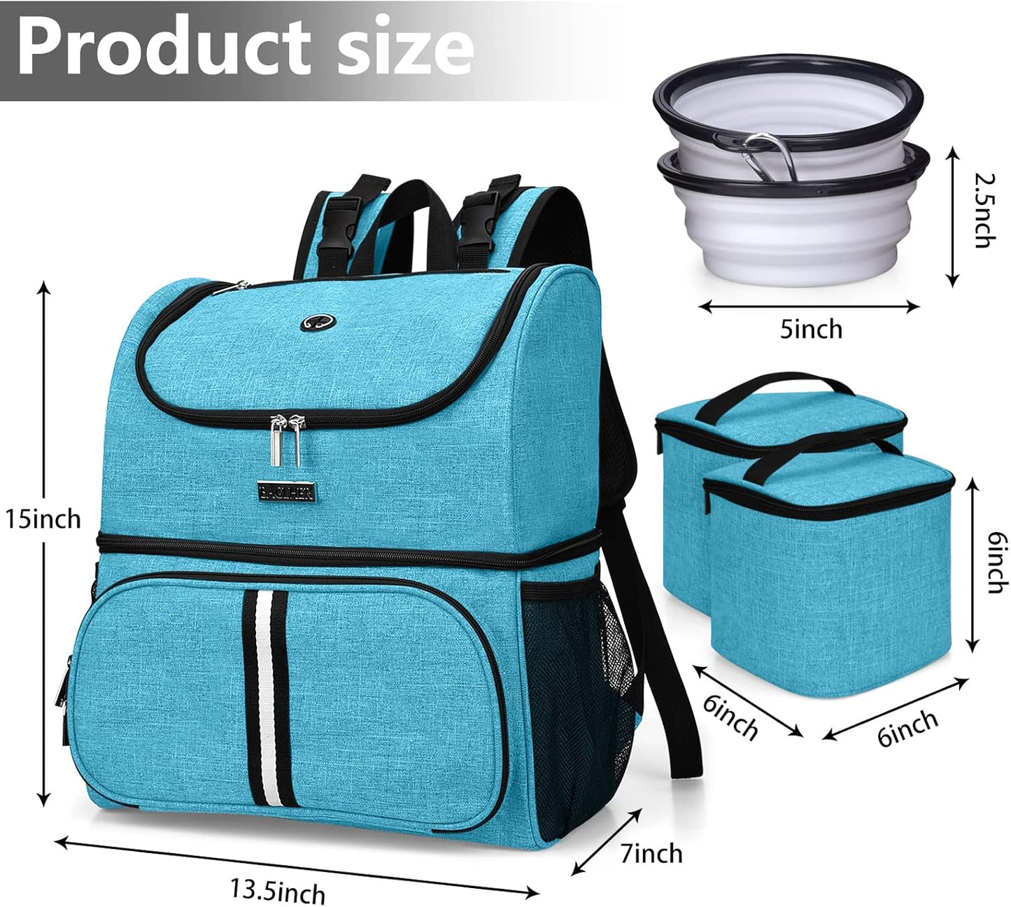 BAGLHER Pet Travel Bag, Double-Layer Pet Supplies Backpack (for All Pet Travel Supplies), Pet Travel Backpack with 2 Silicone Collapsible Bowls and 2 Food Baskets Sky Blue - Pawvie