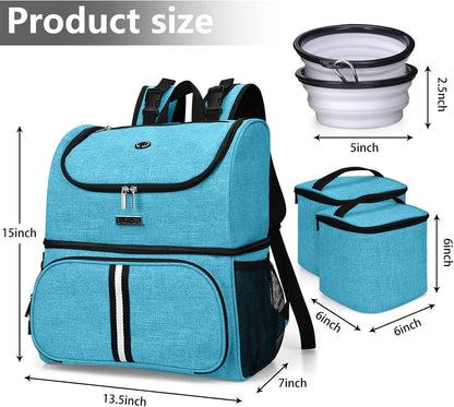 BAGLHER Pet Travel Bag, Double-Layer Pet Supplies Backpack (for All Pet Travel Supplies), Pet Travel Backpack with 2 Silicone Collapsible Bowls and 2 Food Baskets Sky Blue - Pawvie