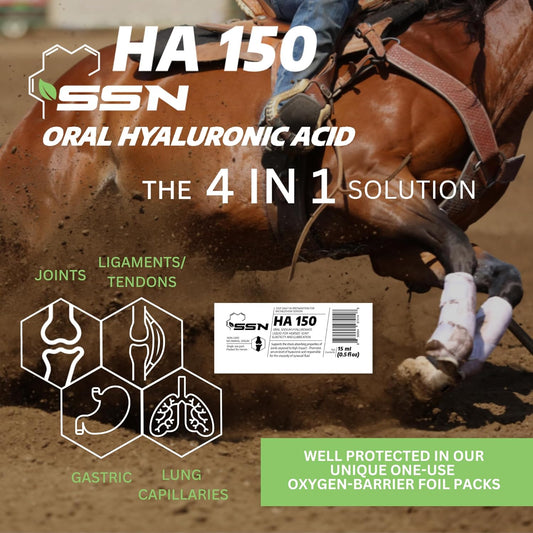 SSN HA 150 - 4 In 1 Horse Supplement - 30 Servings - Equine Joint, Gastric, Ligament/Tendon, Lung Capillary Health - Glucosamine Alternative - (30 Pack, 150mg Sodium Hyaluronate per Serving)