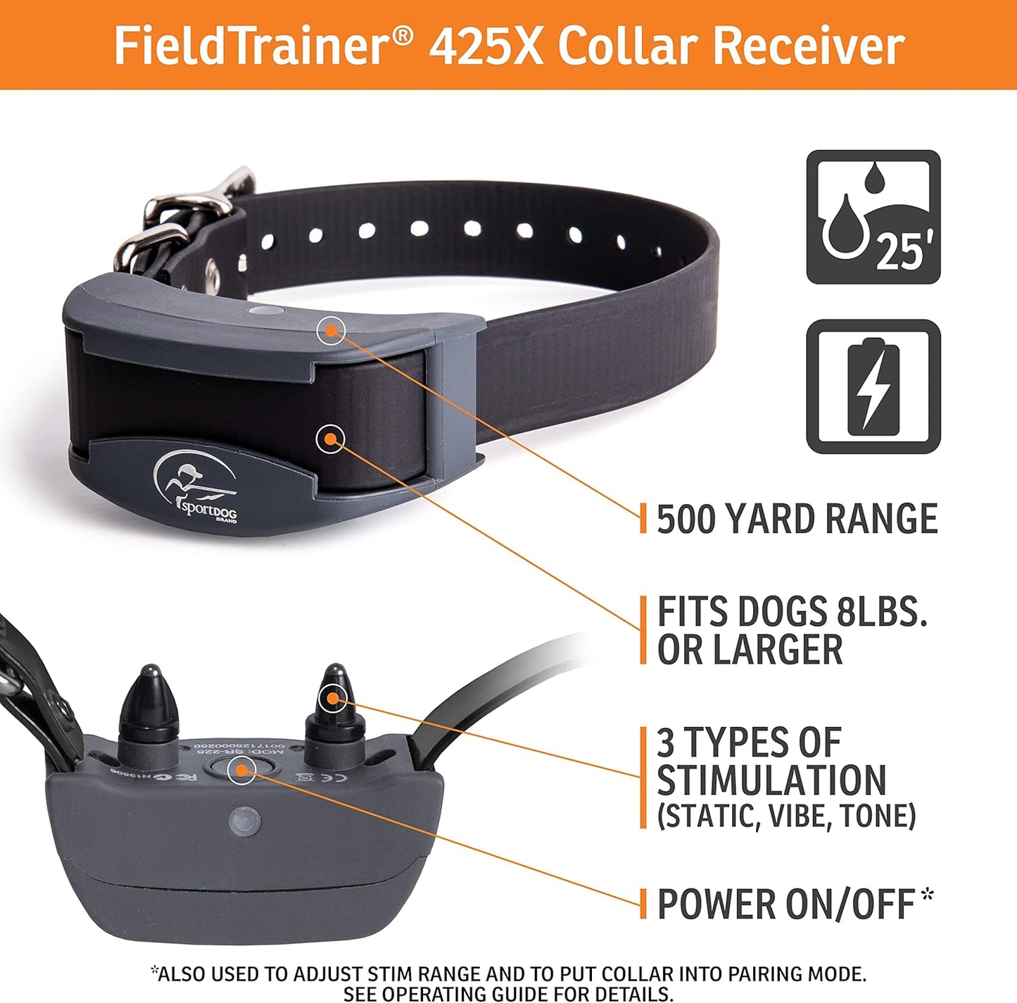 SportDOG Brand FieldTrainer 425X Remote Trainer - 500 Yard Range - Rechargeable Dog Training Collar with Static, Vibrate, and Tone - SD-425X