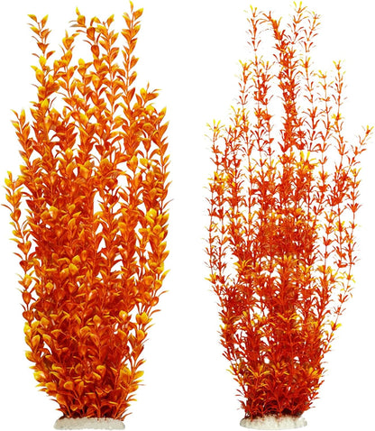 Hamiledyi Aquarium Plastic Plants Aquarium Decor Artificial Fish Tank Plants,Tall Fish Tank Decorations, Extra Large Aquarium Plant 23.6-inch Tall,2PCS（Orange Style A）
