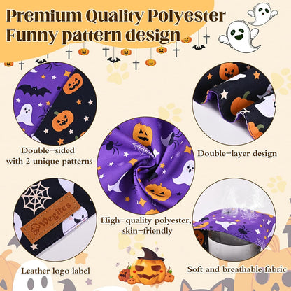 2 Pack Halloween Dog Bandanas,Leather Brand Logo, Double-Layed Soft Skin-Friendly Fabric, Autumn Scarf Accessory for Boys & Girls,Suitable for Halloween, Daily Walks & Family Outings