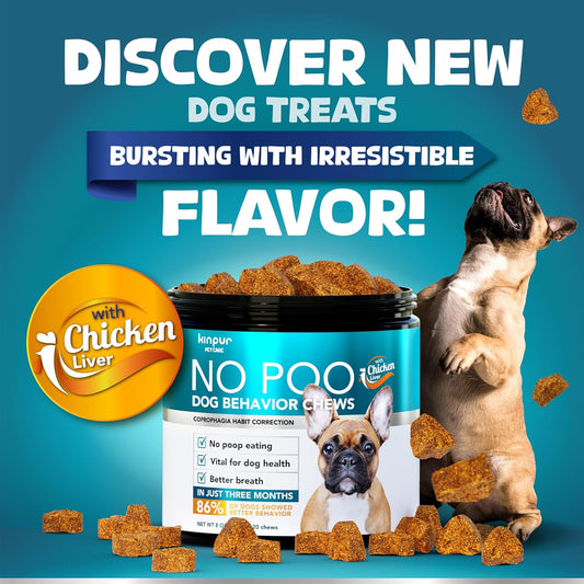 Kinpur Pet Care No Poo Behavior Chews - Help Beat The Habit with Natural Pumpkin, Broccoli, Chamomile, Chicken Liver & More - Forbids Poop Eating - Coprophagia Stool Eating Deterrent Beef Treats