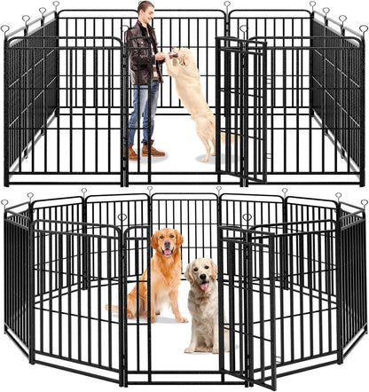Dog Playpen Outdoor 12 Panels Heavy Duty Dog Fence 47" Height with Thick Pipe Anti-Rust with Doors Portable for RV Camping Yard, Total 27FT, 57 Sq.ft, Snowy Black