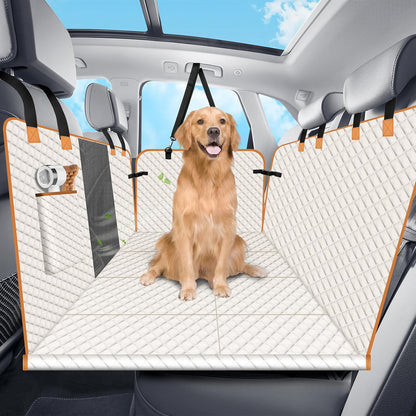 Dog Car Seat Cover for Back Seat, Dog Car Bed Cover with Strong Hard Bottom, Car Back Seat Extender Hammock for Car SUV Truck 4 Panels Beige Color - Pawvie