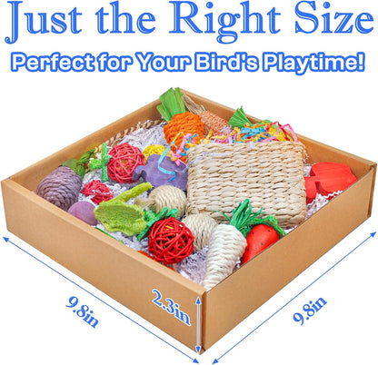 Colorful Bird Foraging & Parrot Shredding Toys Box - Safe Fruit & Vegetable Bird Toys, Perfect for Parakeets, Cockatiels, and Small to Medium Birds