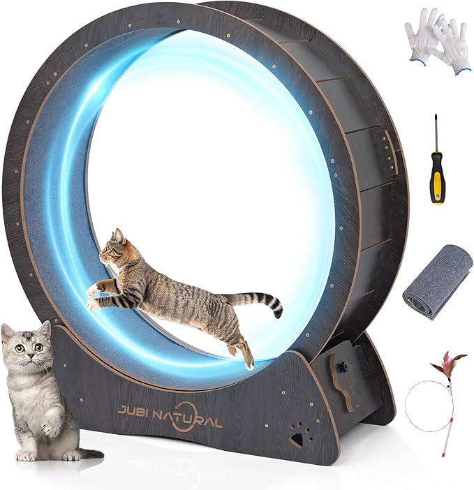 Cat Exercise Wheel, 43" Cat Running Wheel for Indoor Cats with Quiet Carpeted Runway, Cats Treadmill Wheels with Locking Mechanism, Cat's Weight Loss and Health - Black