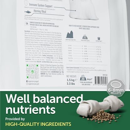 Nature's Protection Superior Care White Dogs Grain-Free Dry Dog Food - High Protein, Tear Stain Dog Food for Small & Mini Breeds Light Coated Adult Dogs, Fresh Pet Meal, Herring, 3.3 lb