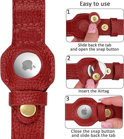 Leather Airtag Dog Collar - Soft Tracking Dog Collar with Apple AirTag Holder and Metal Buckle - Safety GPS Pet Collars for Small Medium Large Dogs Puppy Pink Red (Red, M, 14"-18" Neck Fit)