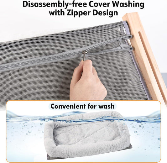 AMOSIJOY Cat Sill Window Perch Sturdy Hammock Window Seat with Cushion Cover, Wood & Metal Frame for Large Cats, Easy to Adjust Cat Bed for Windowsill, Bedside, Drawer and Cabinet (L)