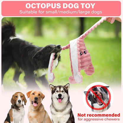 Prime Pets Squeaky Dog Toys for Large Dogs, 27” Extra Large Plush Octopus Dog Toy to Keep Them Busy, Interactive Chew Toy for Small Medium Large Dogs, Tug of War Pet Toy, Pink