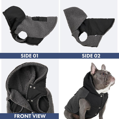 Spark Paws Reversible Dog Sweater, Sherpa Jacket Vest with Warm Fleece Lining, Warm Coat for Winter, Suitable for Small Medium, Large, XL XXL Dogs - Black and Grey - 4XL